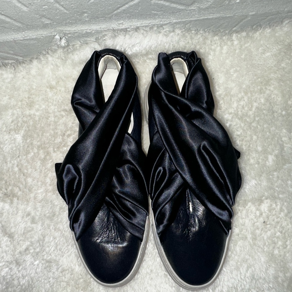 New AGL Navy Blue Leather and Satin Sneakers Size 37